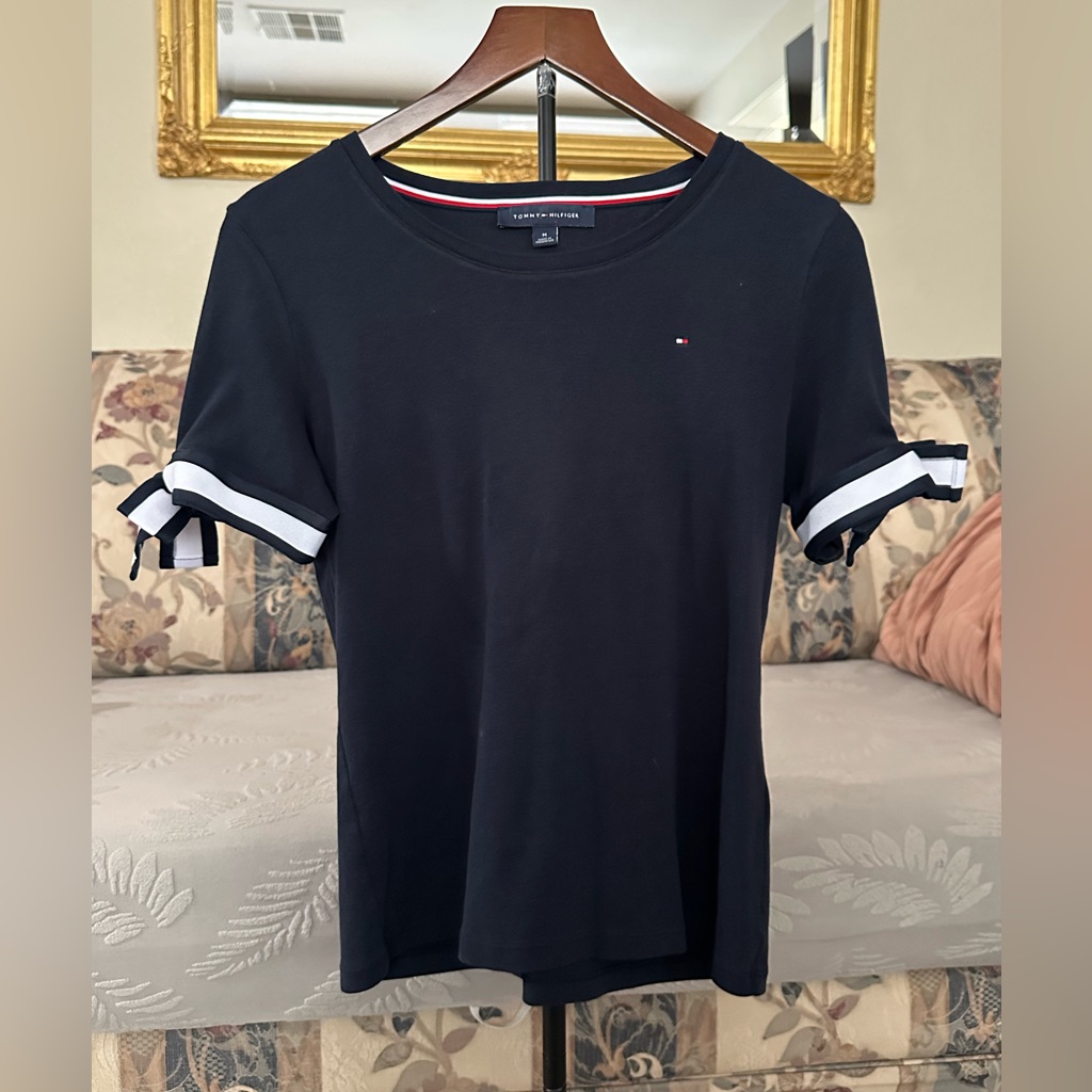 Tommy Hilfiger Women's Navy Top With Ribbon Accents